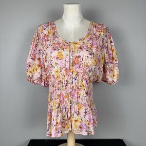 Dear John CHRISY PEPLUM GARDEN TOP Puff‎ Sleeve Floral Cottagecore Dainty Blouse